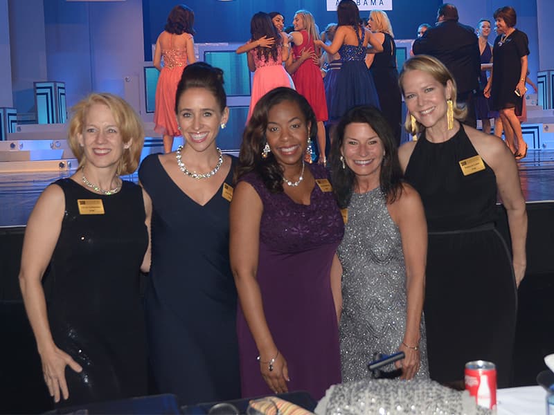 Bolden, center, served as a judge in the 60th annual Distinguished Young Women Program along with program alumnae, from left, Lori Jo Carbonneau, Jeana Marinelli, Kim Hennig and Rebecca Luker.